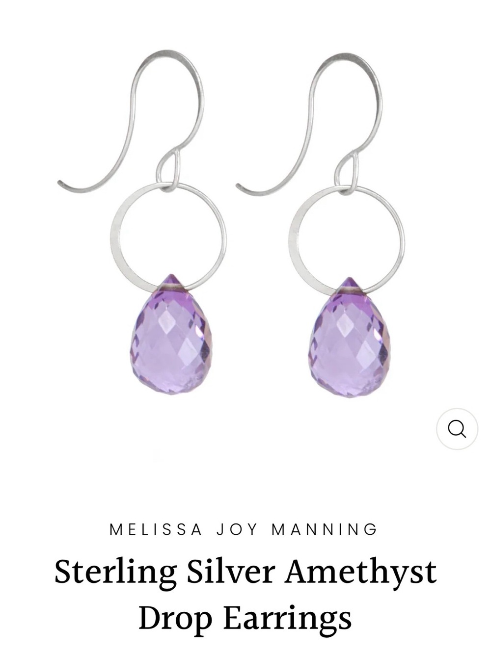 Melissa Joy Manning Sterling Silver Amethyst Drop Earrings, NWT